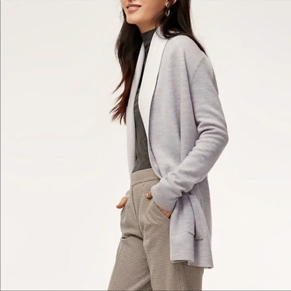 Aritzia Two-Tone Light Gray and Cream Open Front Cardigan - Picture 2 of 11